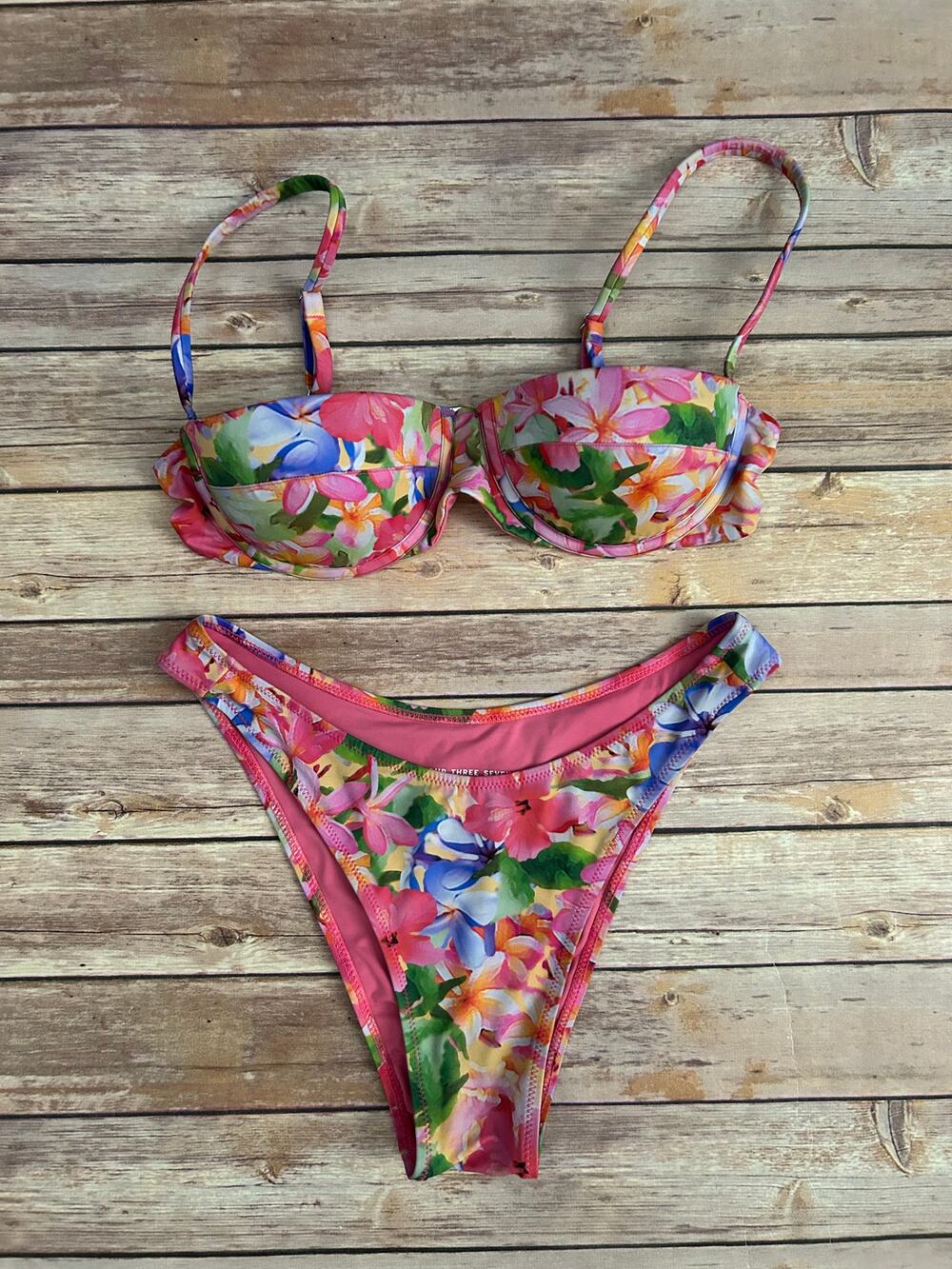 437 FOUR THREE SEVEN PINK FLORAL BIKINI SIZE M